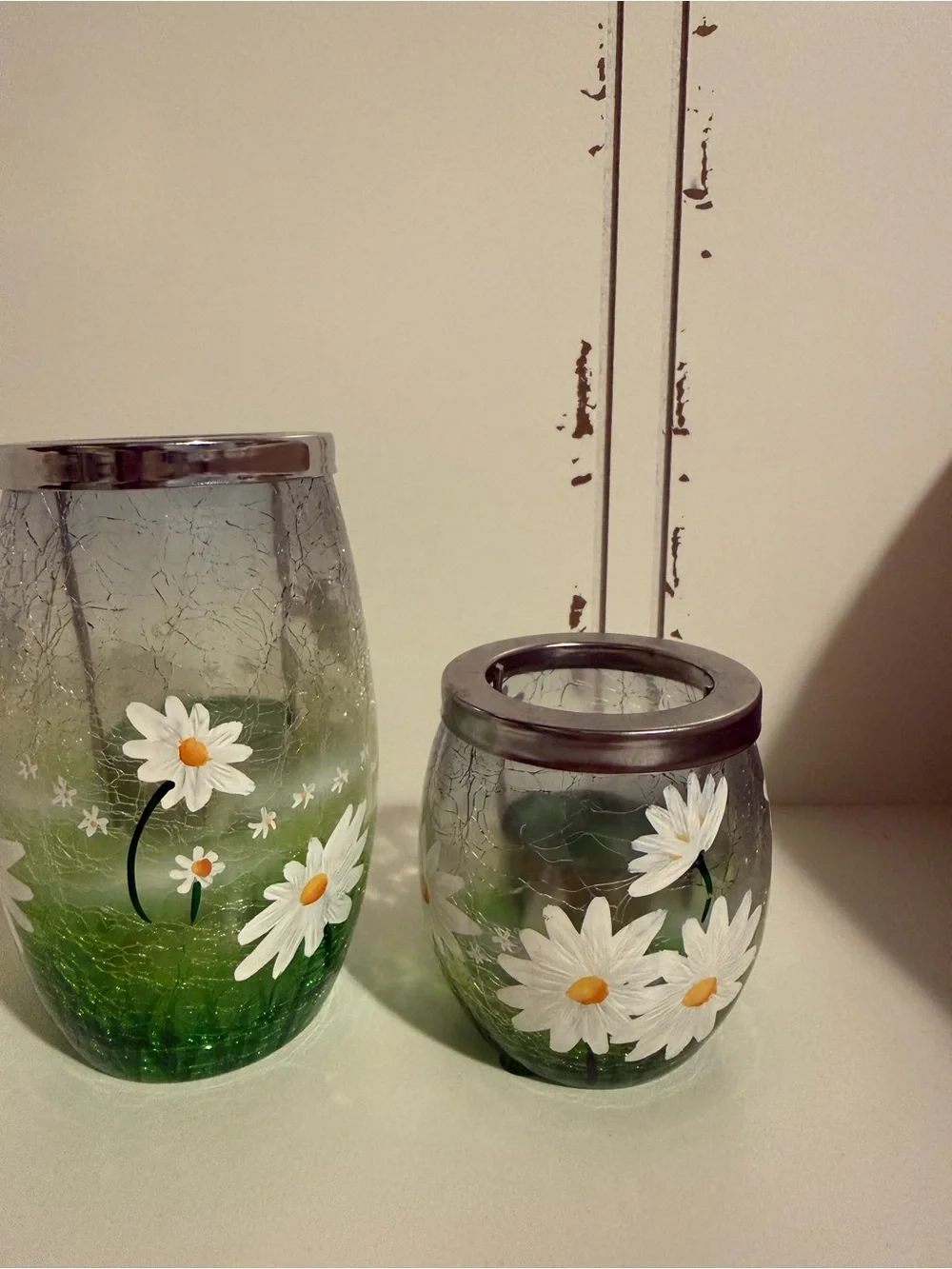Yankee Candle Daisy Crackle Tealight Holder - set of 2 Approx 5”&3”